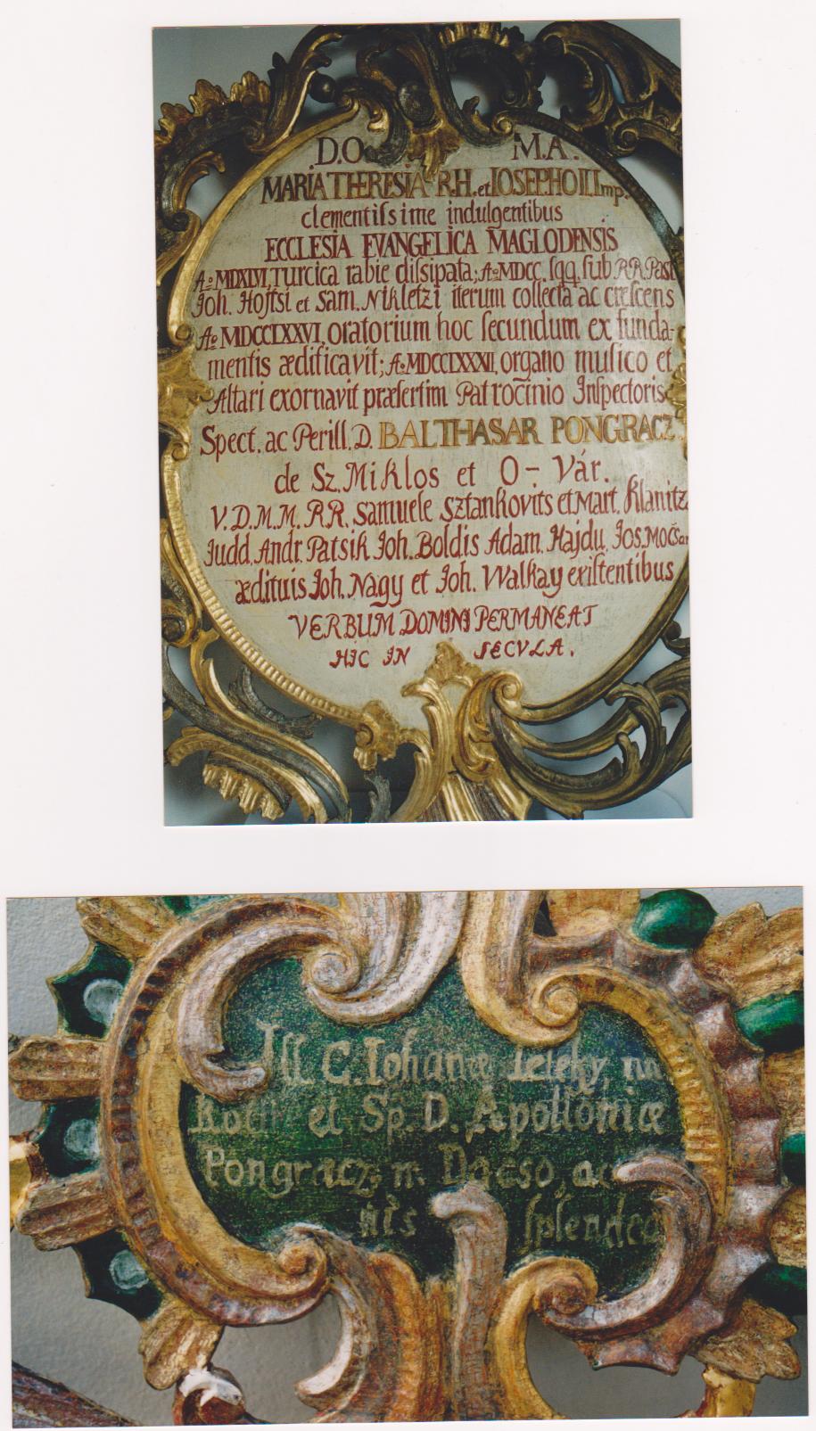 Szószék - latin nyelvű feliratok